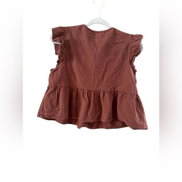 Shein Brown Blouse Ruffle Sleeves Hem Medium - Picture 9 of 9